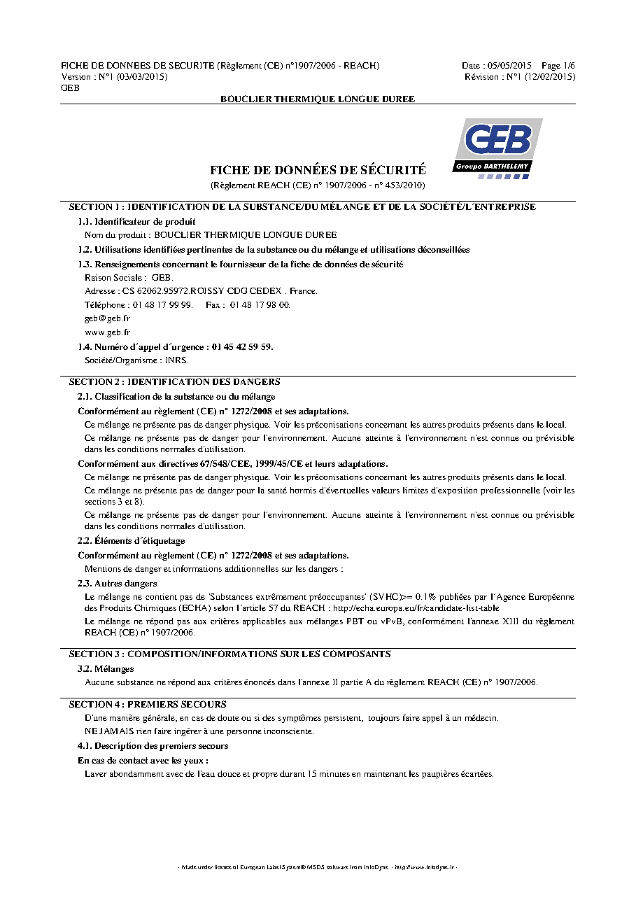 Fiche technique fournisseur