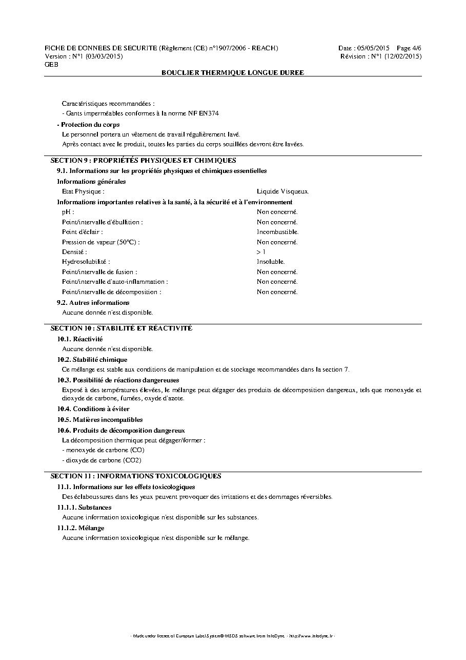Fiche technique fournisseur