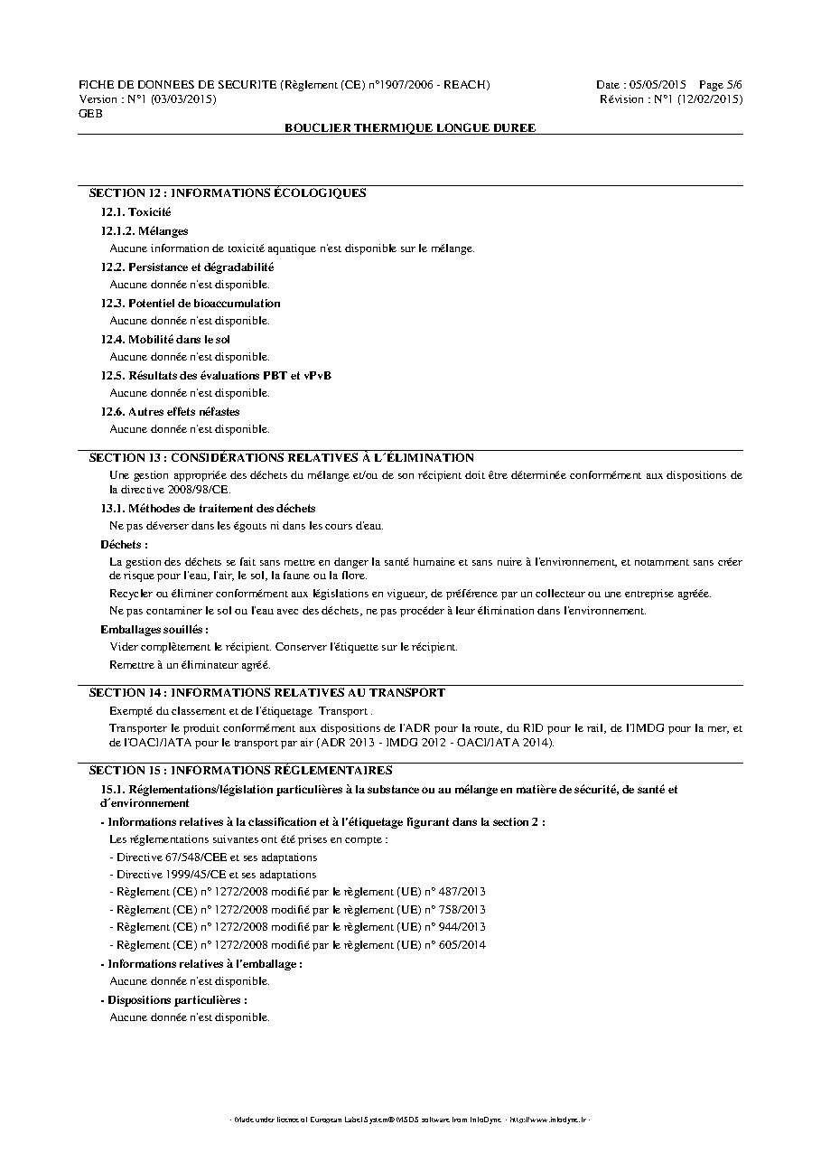 Fiche technique fournisseur