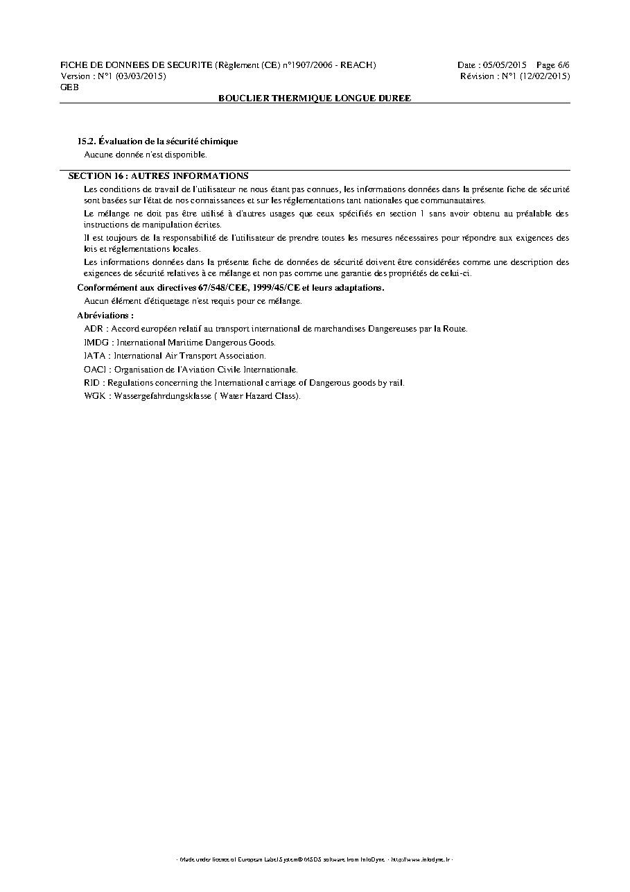 Fiche technique fournisseur