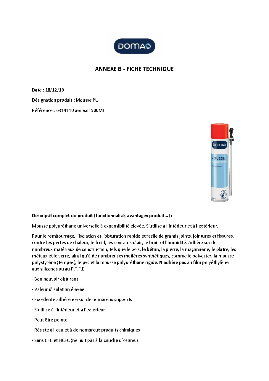 Fiche technique fournisseur