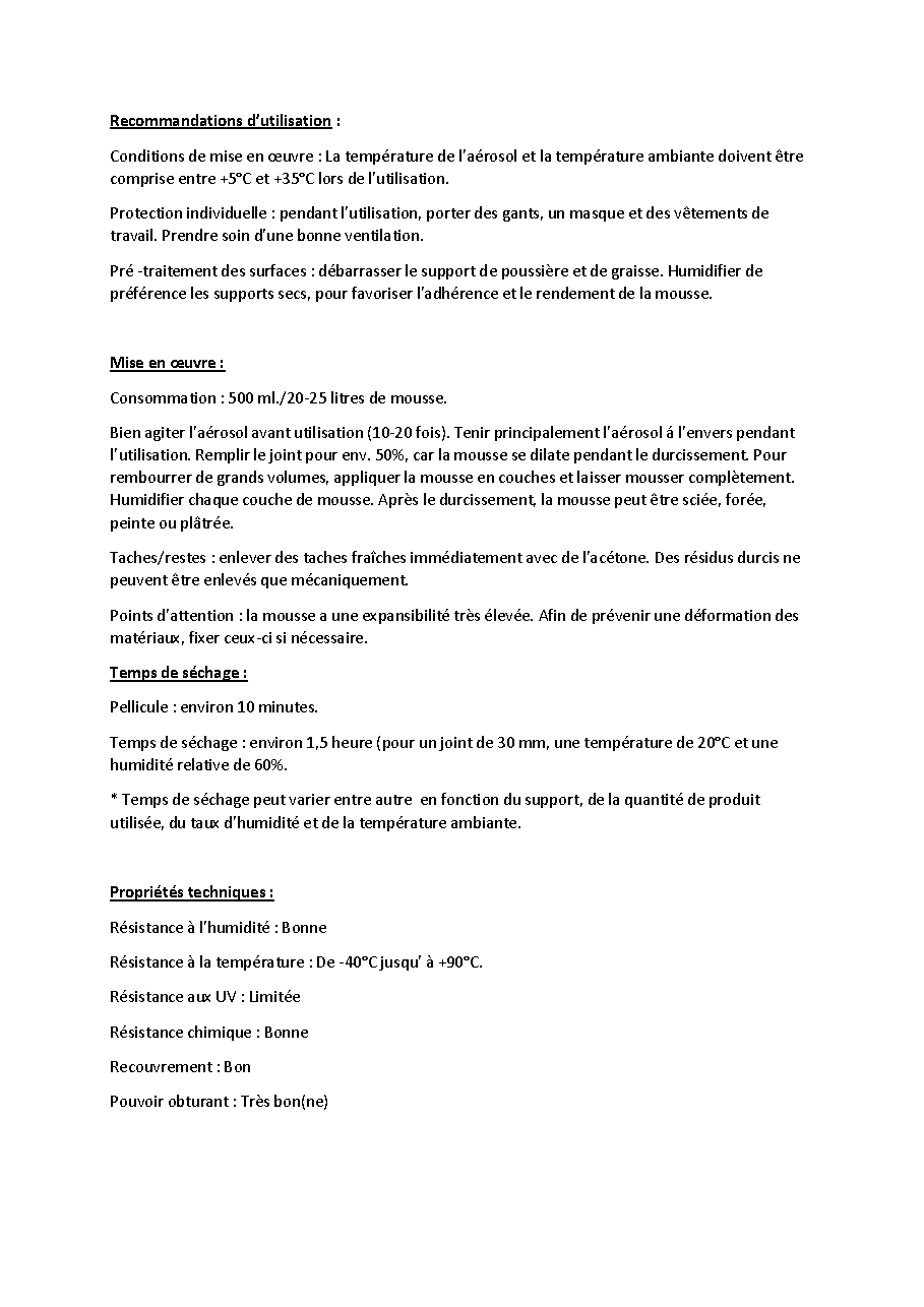 Fiche technique fournisseur