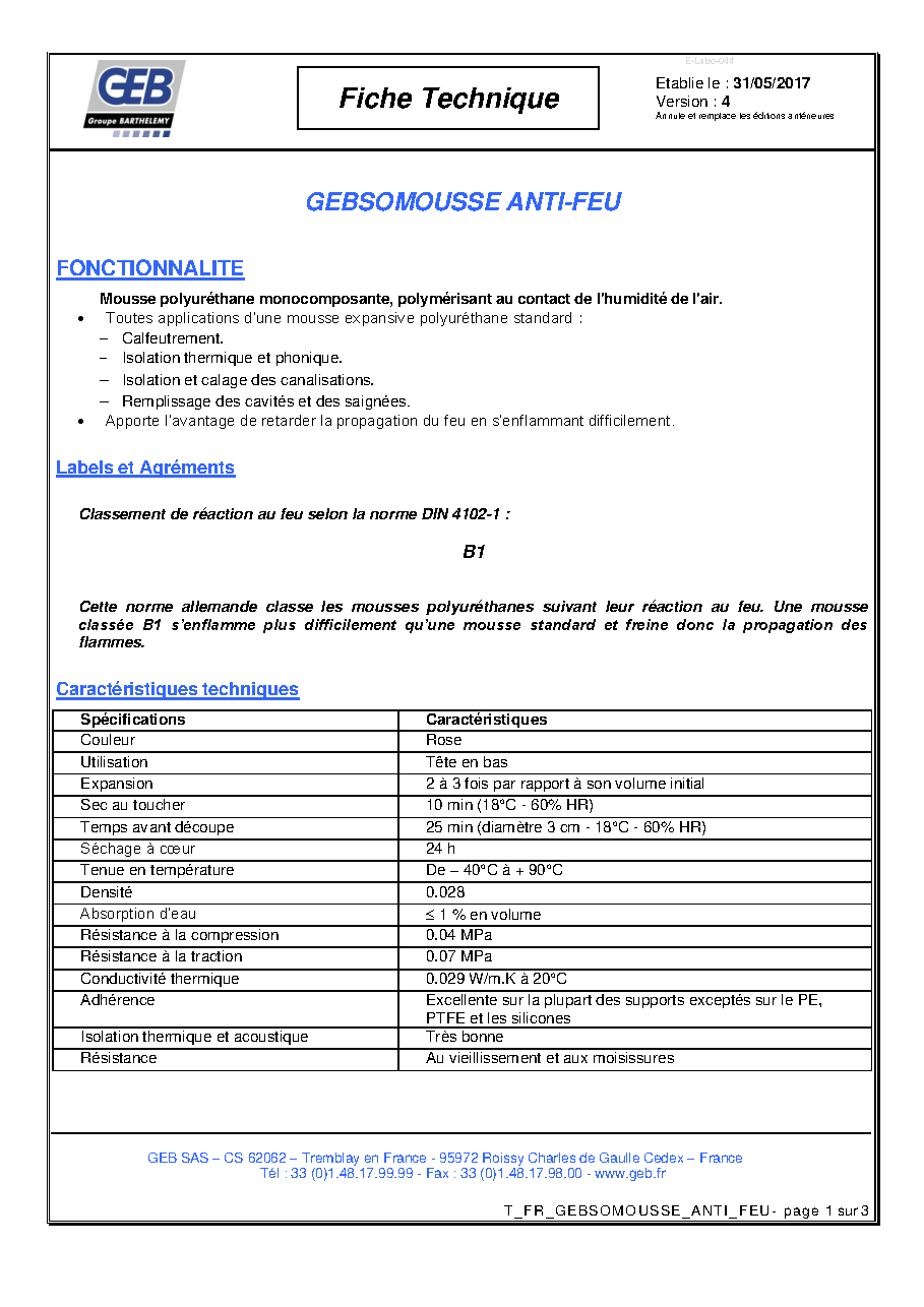 Fiche technique fournisseur