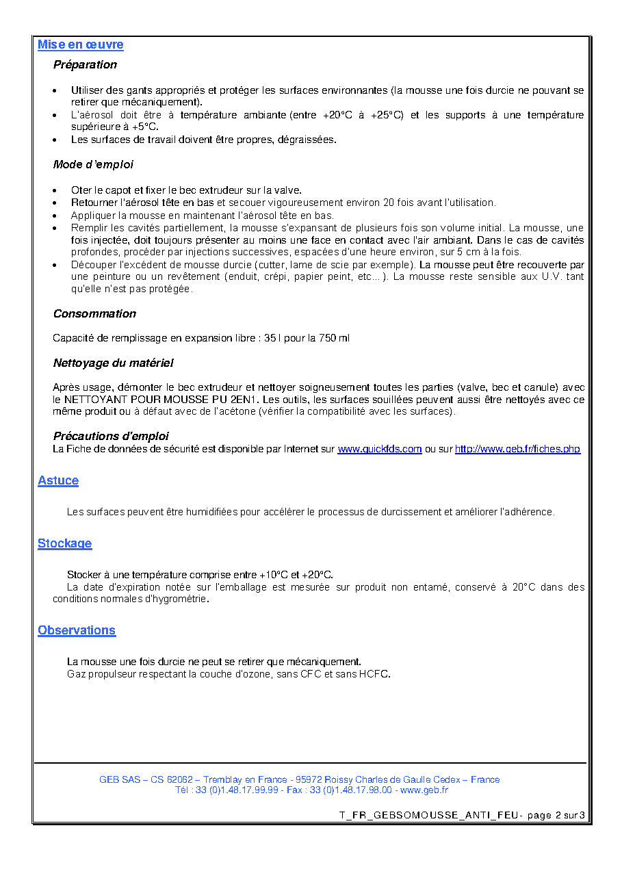 Fiche technique fournisseur