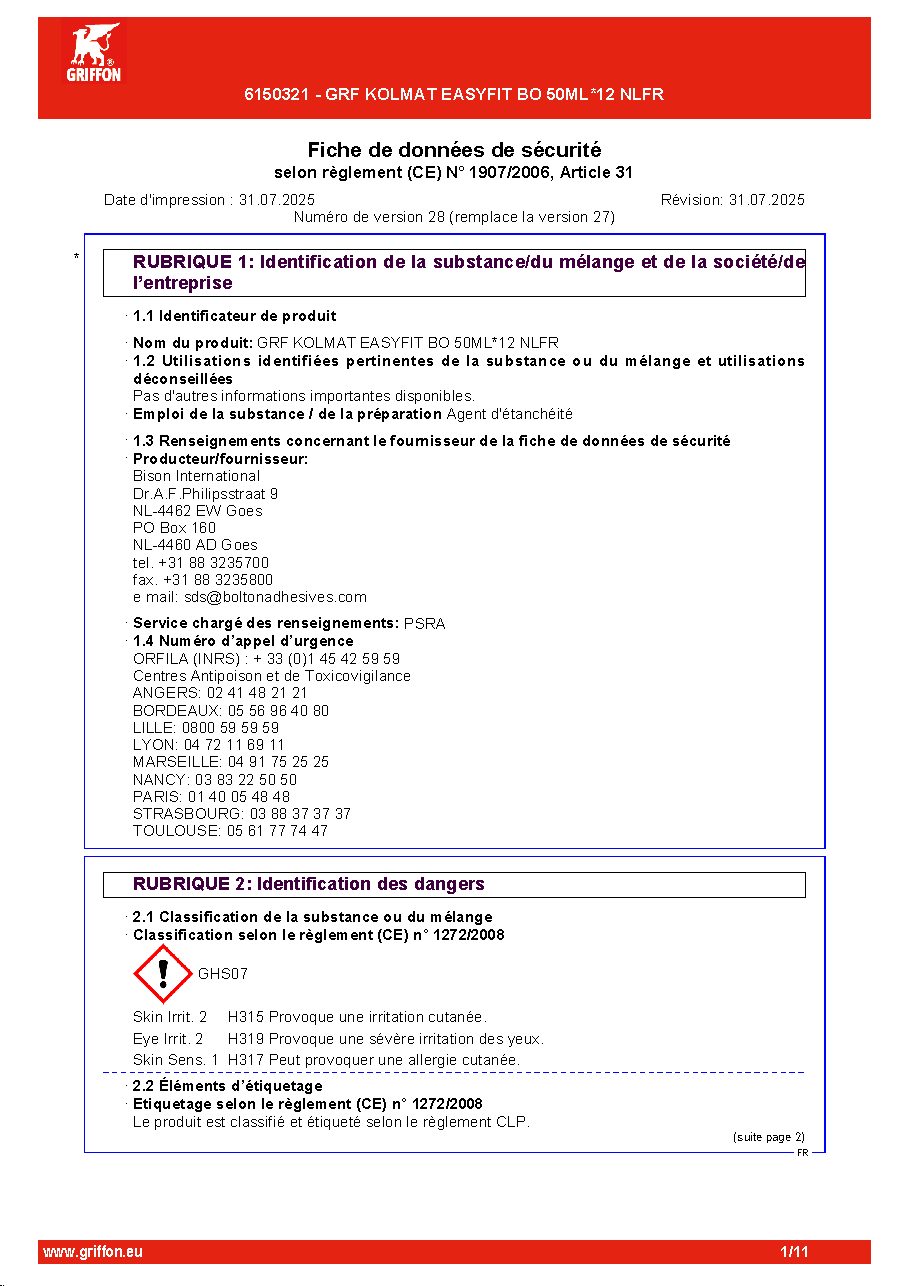Fiche technique fournisseur