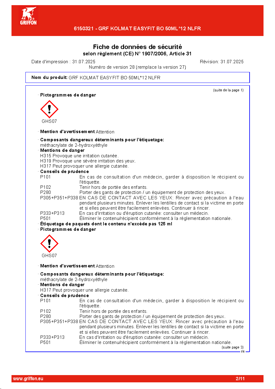 Fiche technique fournisseur
