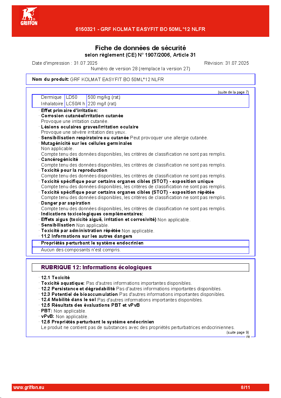 Fiche technique fournisseur