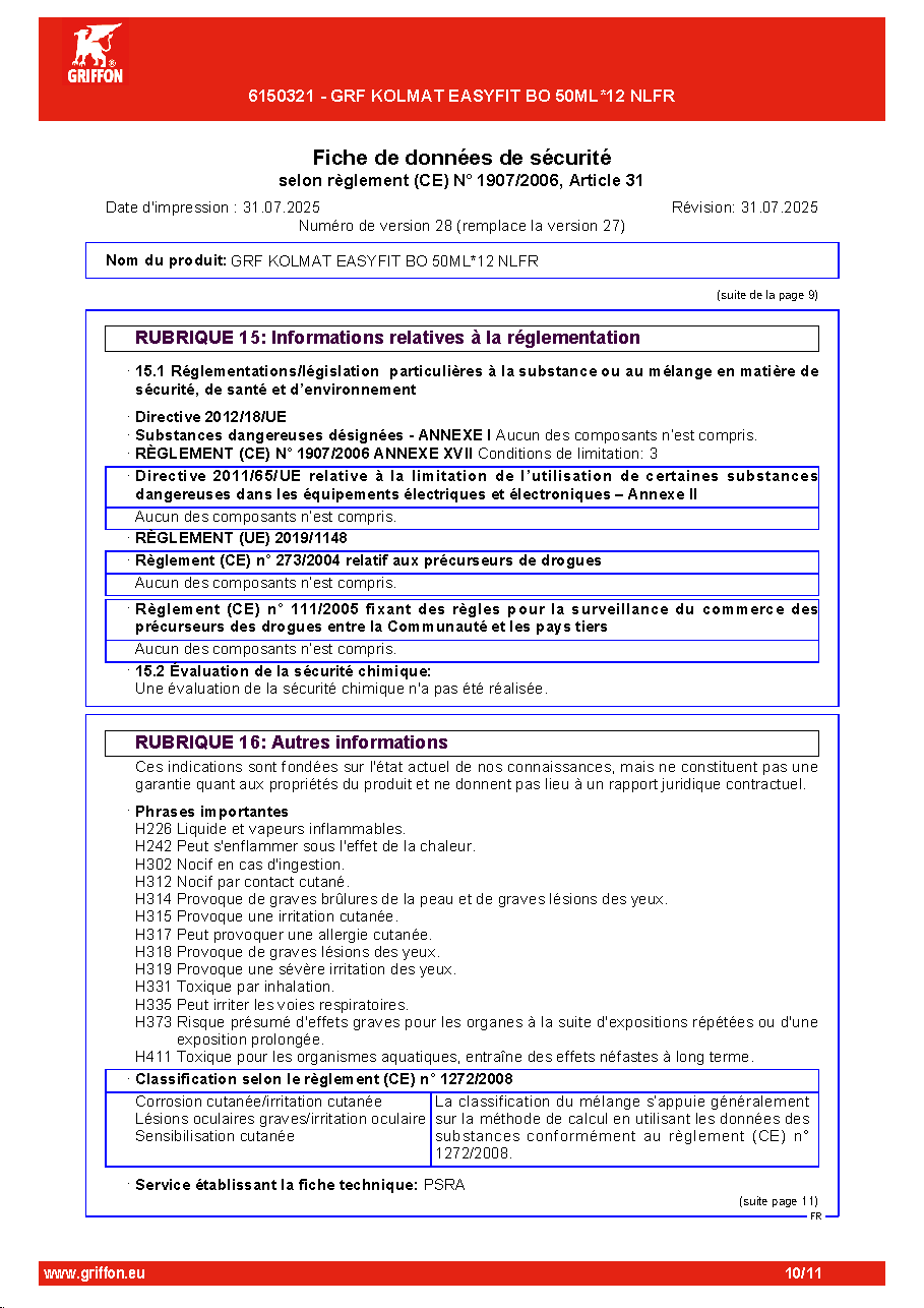 Fiche technique fournisseur