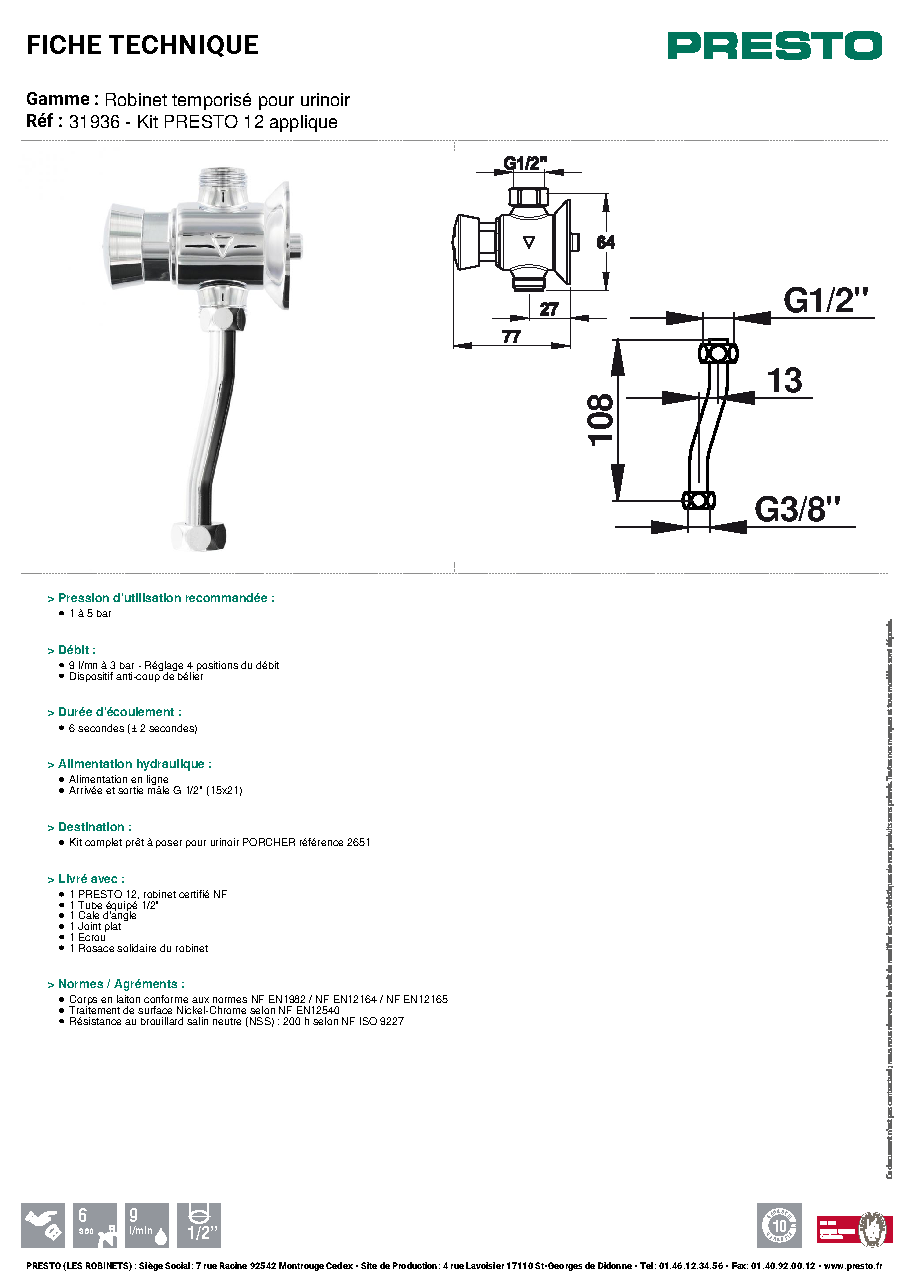 Fiche technique fournisseur
