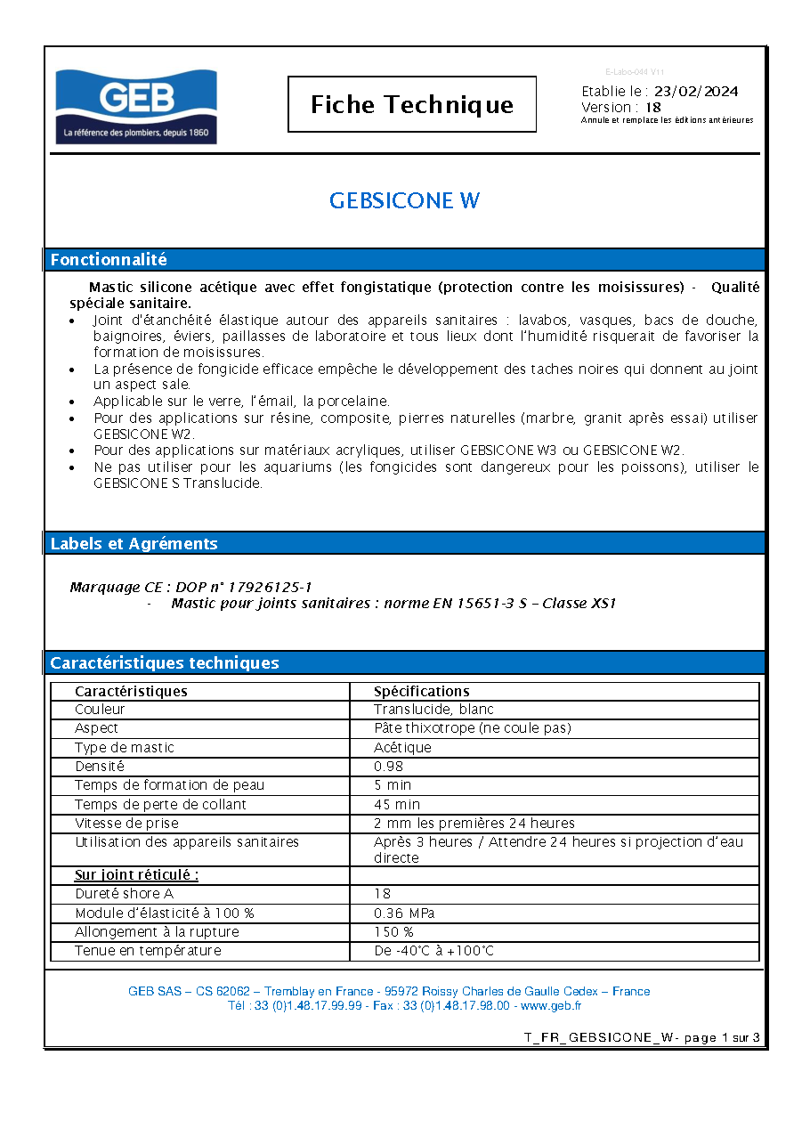Fiche technique fournisseur