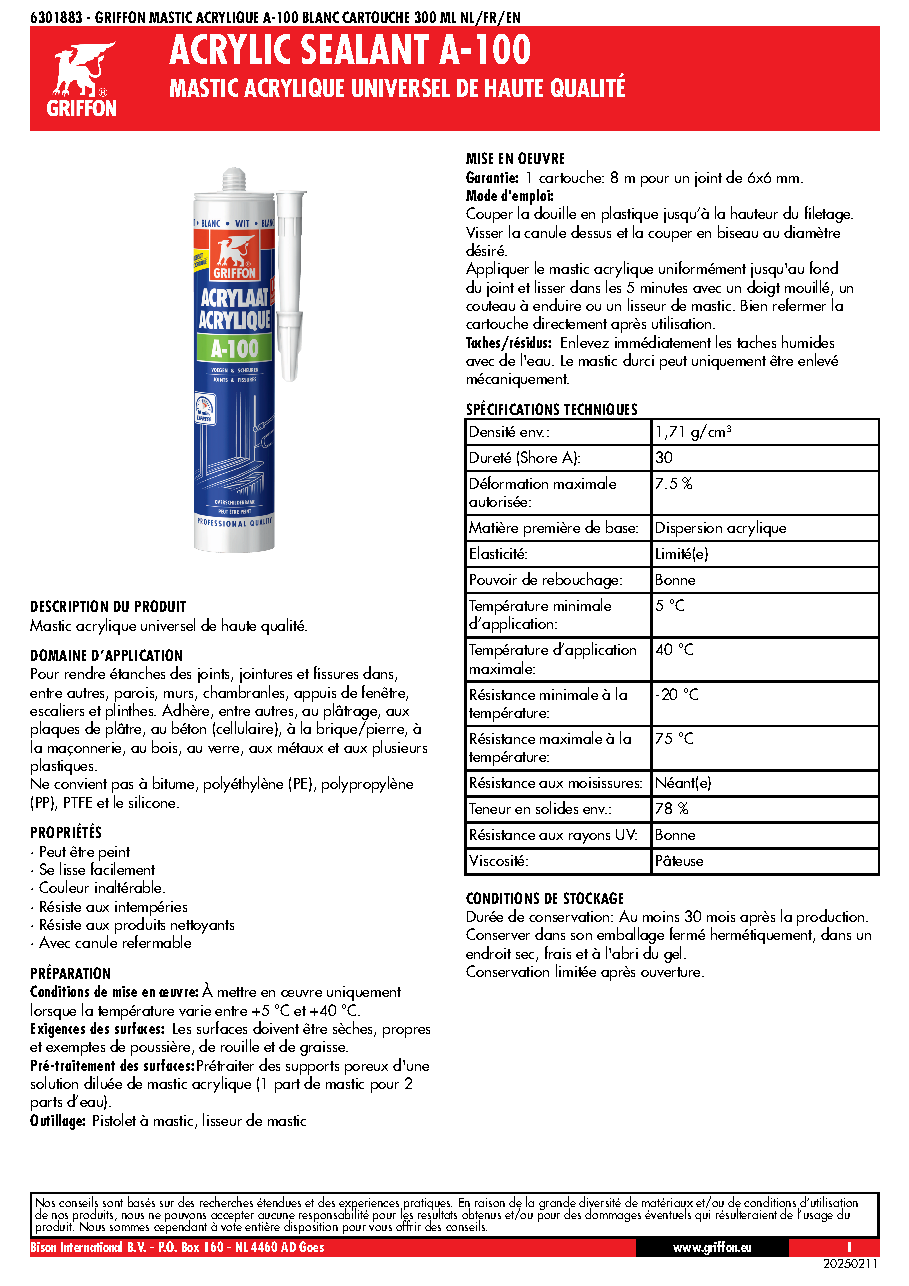 Fiche technique fournisseur