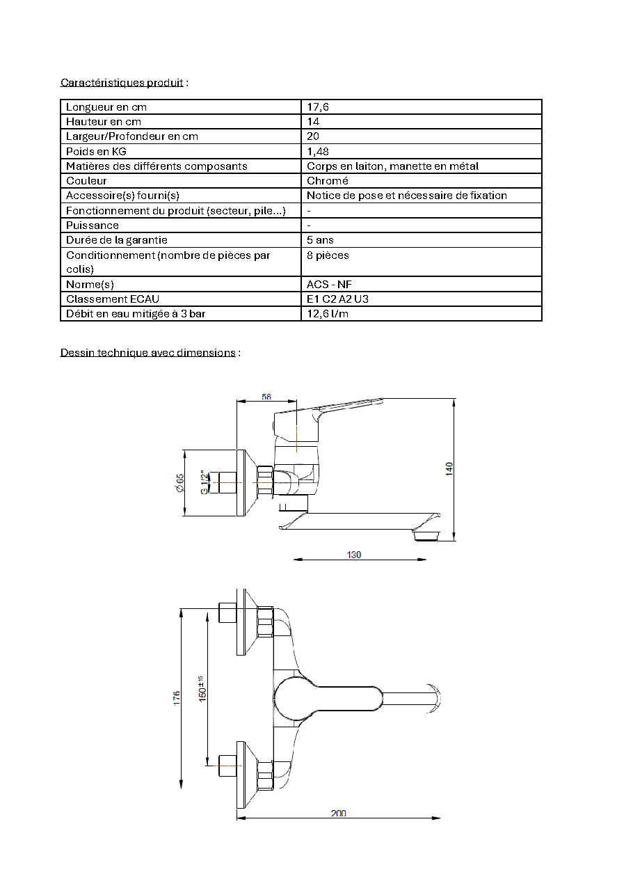 Fiche technique fournisseur