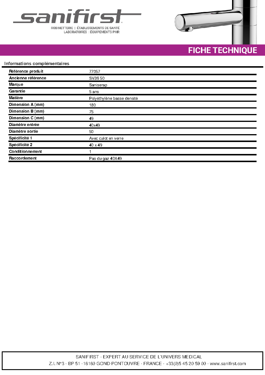 Fiche technique fournisseur