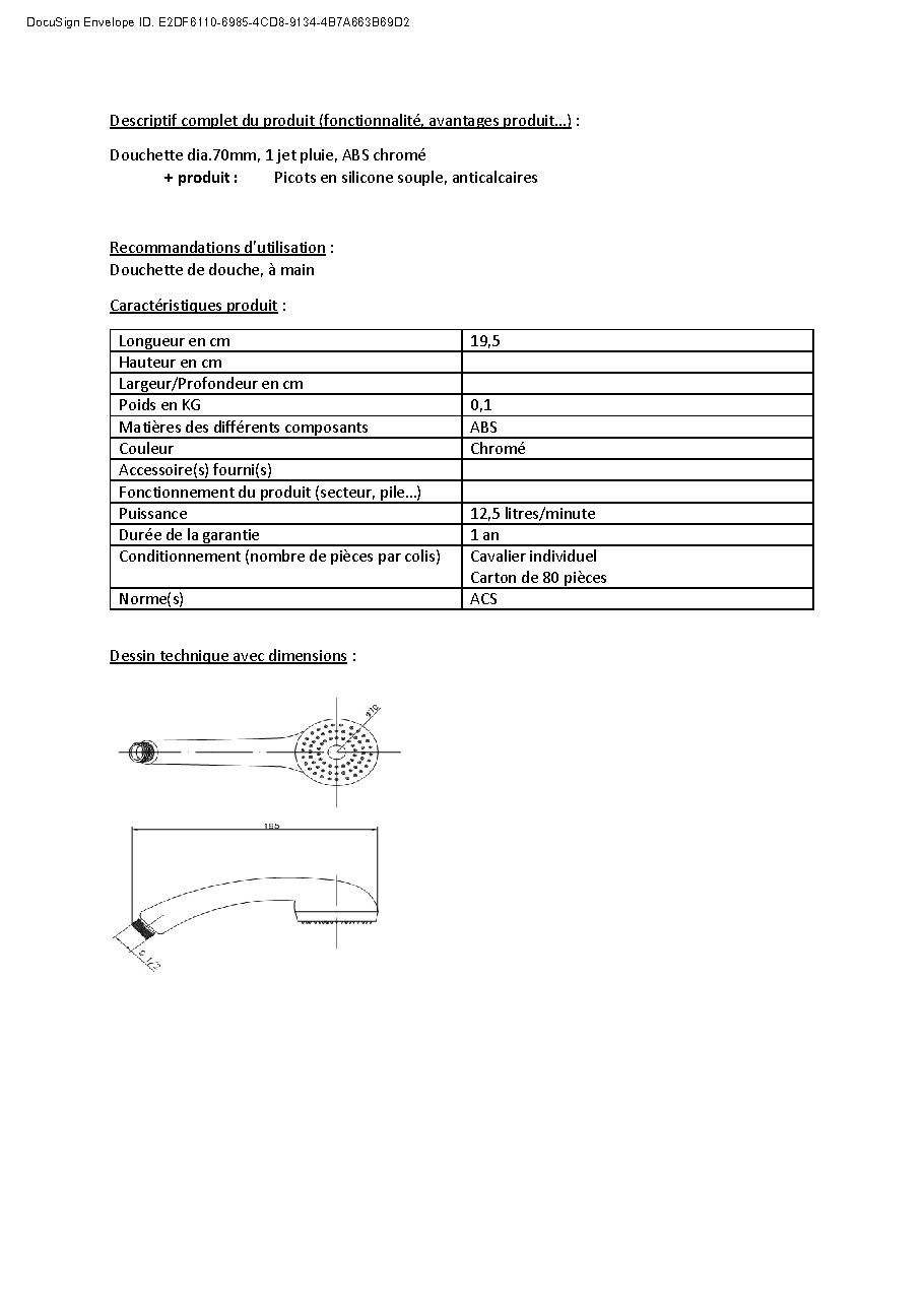 Fiche technique fournisseur