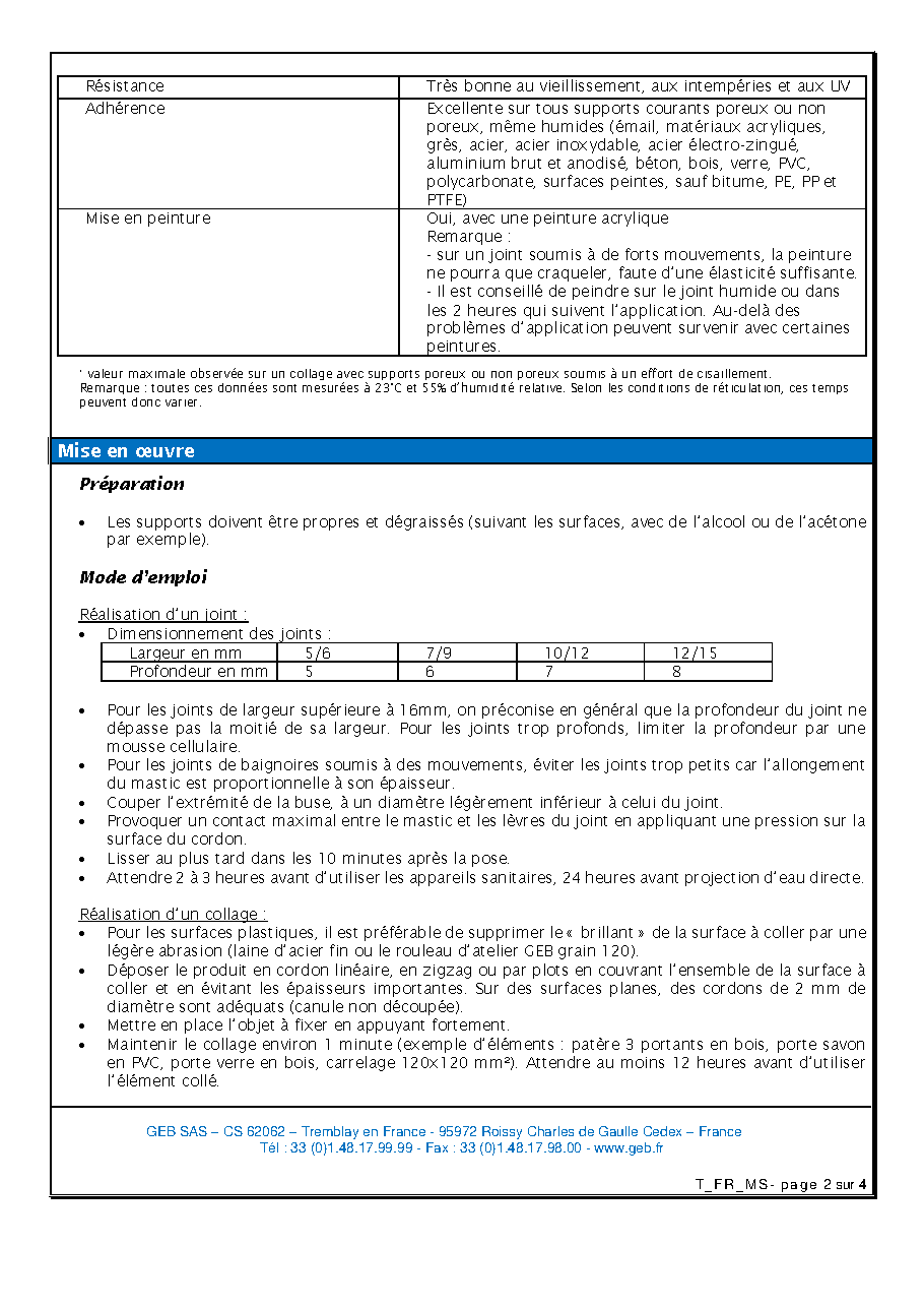 Fiche technique fournisseur