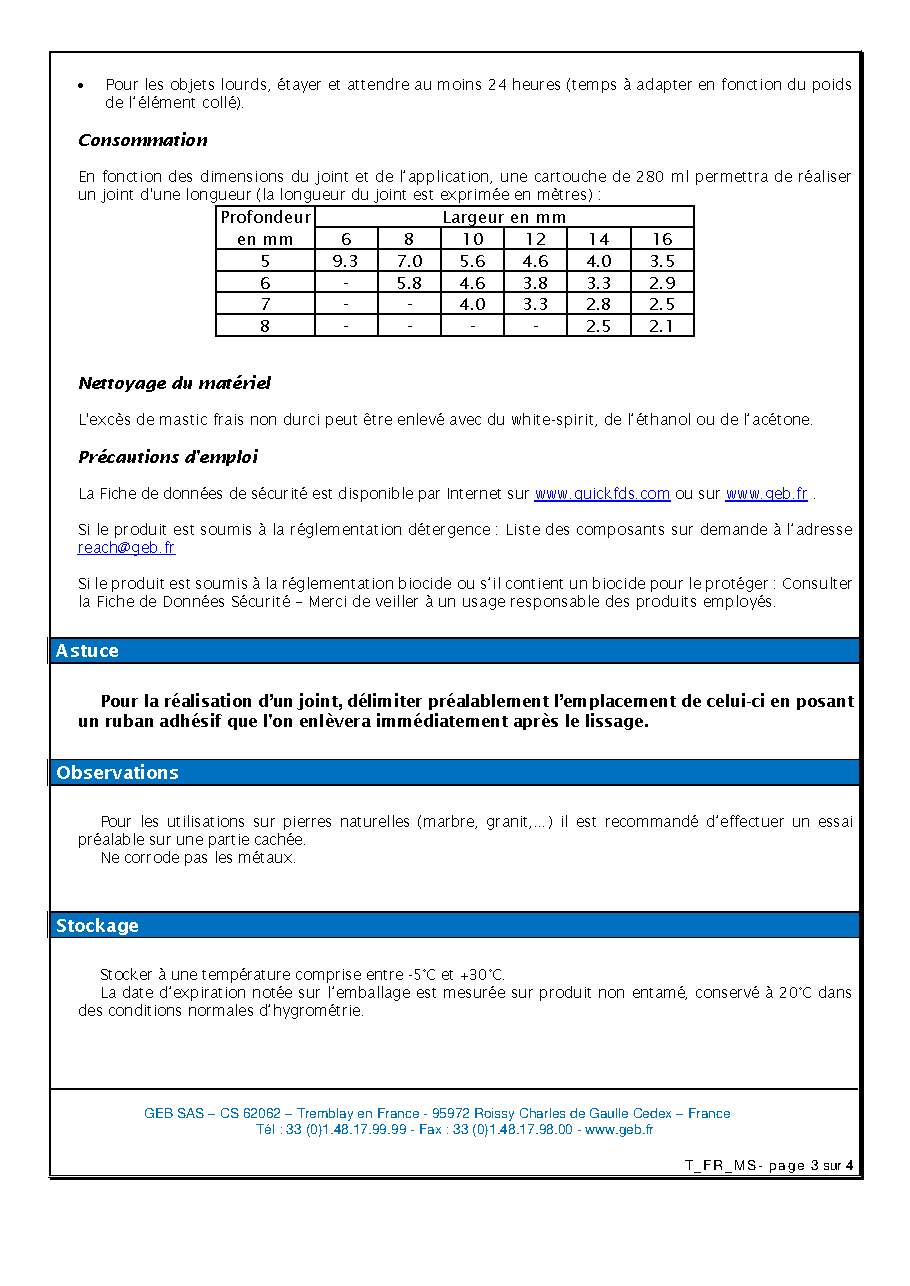 Fiche technique fournisseur