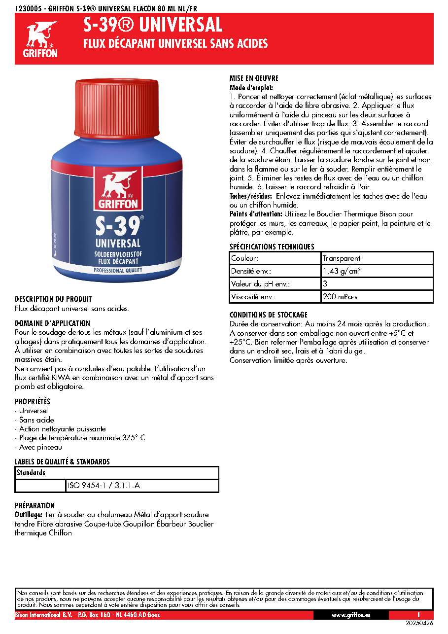 Fiche technique fournisseur