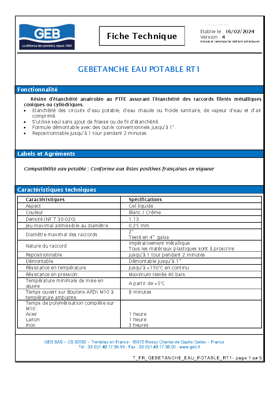 Fiche technique fournisseur