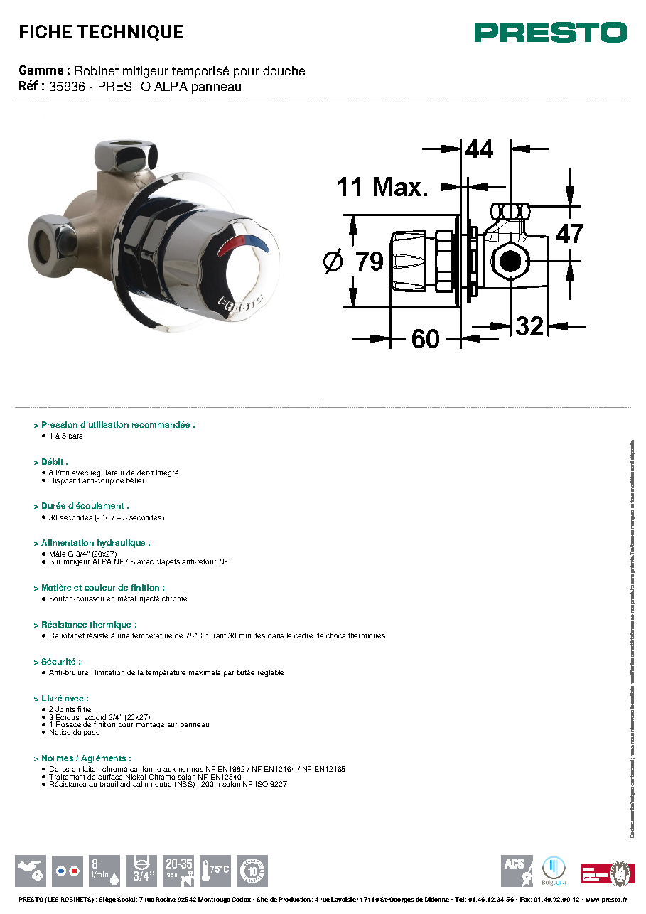 Fiche technique fournisseur