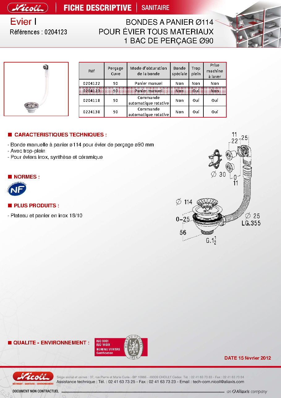 Fiche technique fournisseur