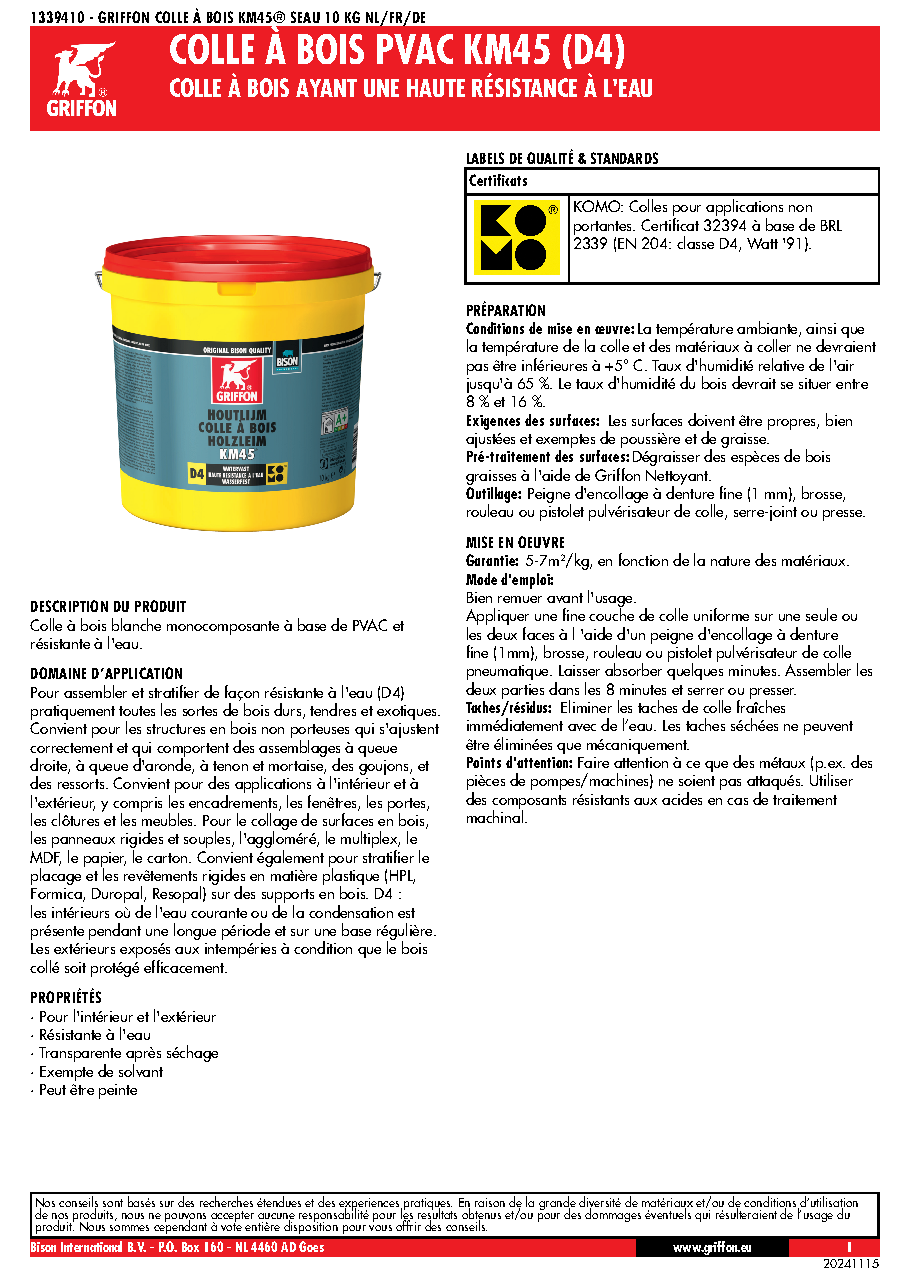 Fiche technique fournisseur