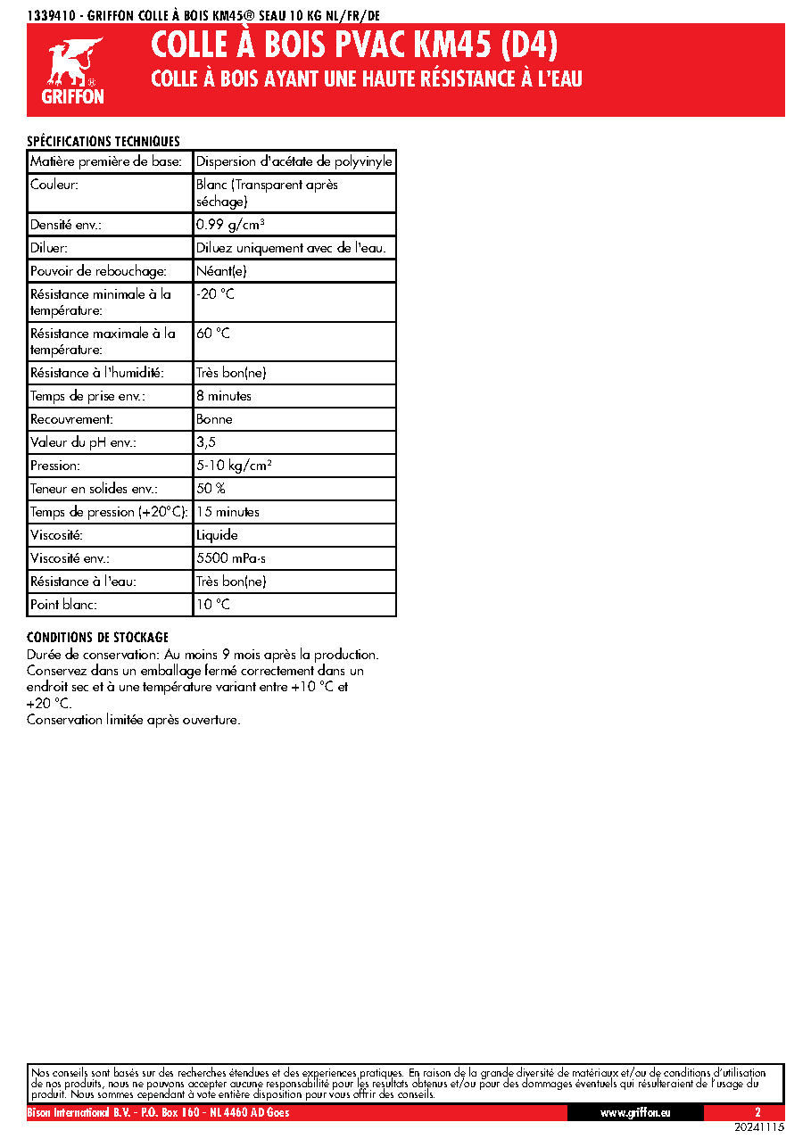 Fiche technique fournisseur