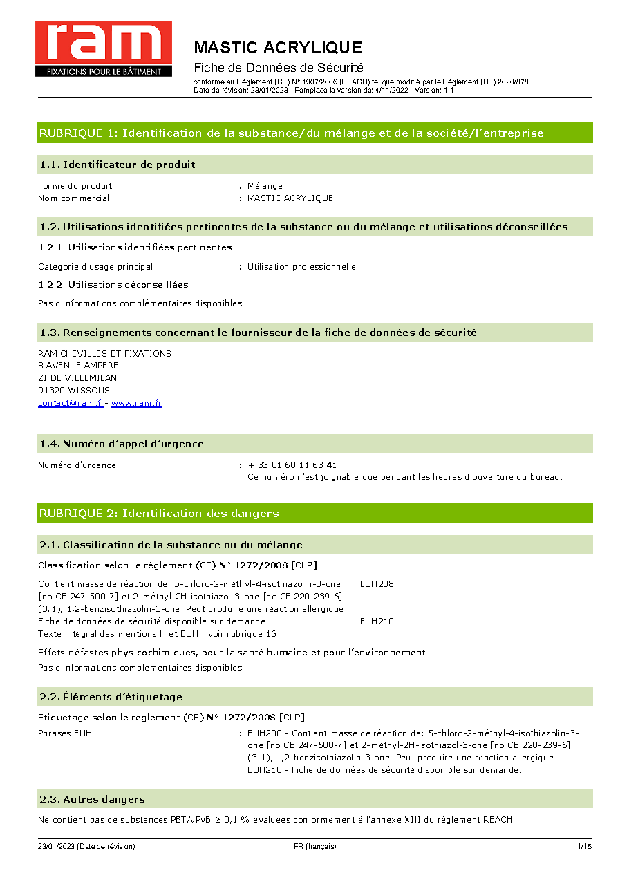 Fiche technique fournisseur