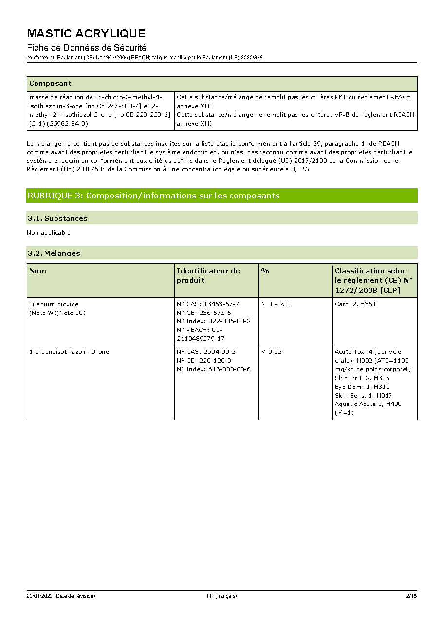 Fiche technique fournisseur