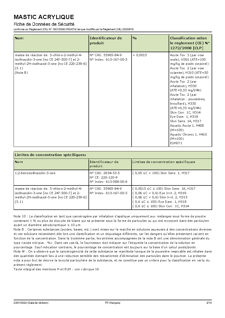 Fiche technique fournisseur