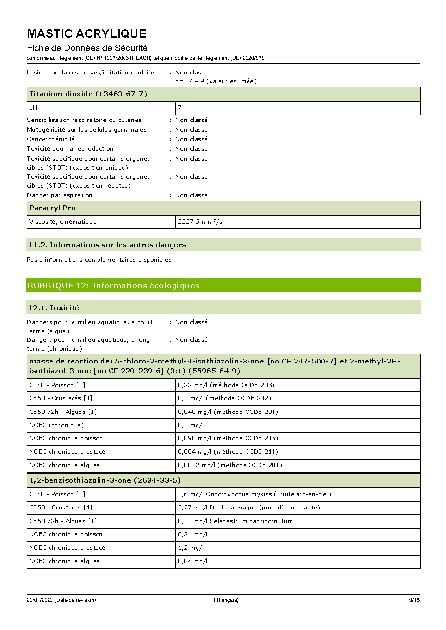 Fiche technique fournisseur