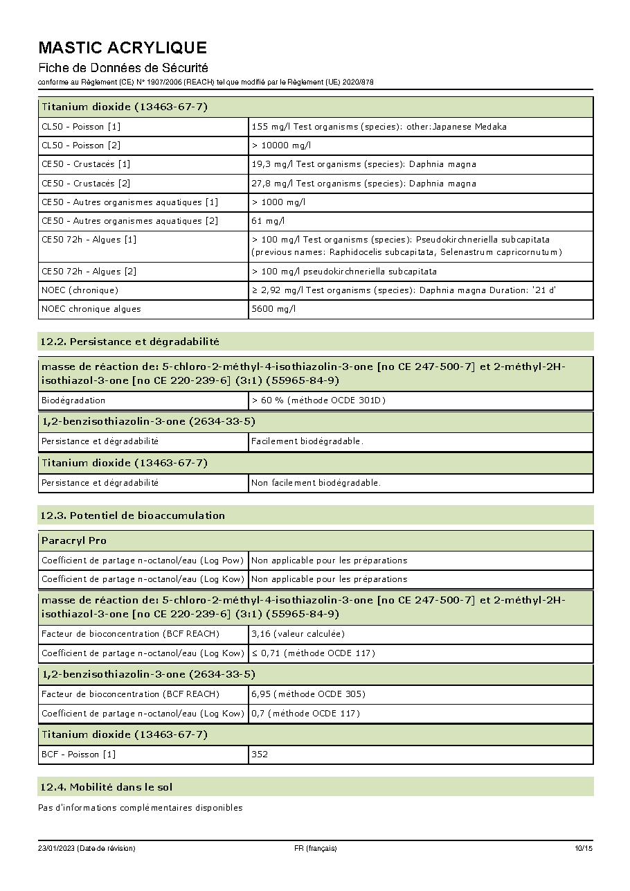 Fiche technique fournisseur