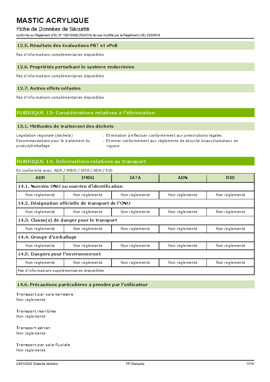 Fiche technique fournisseur