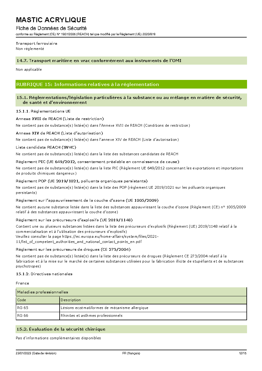 Fiche technique fournisseur