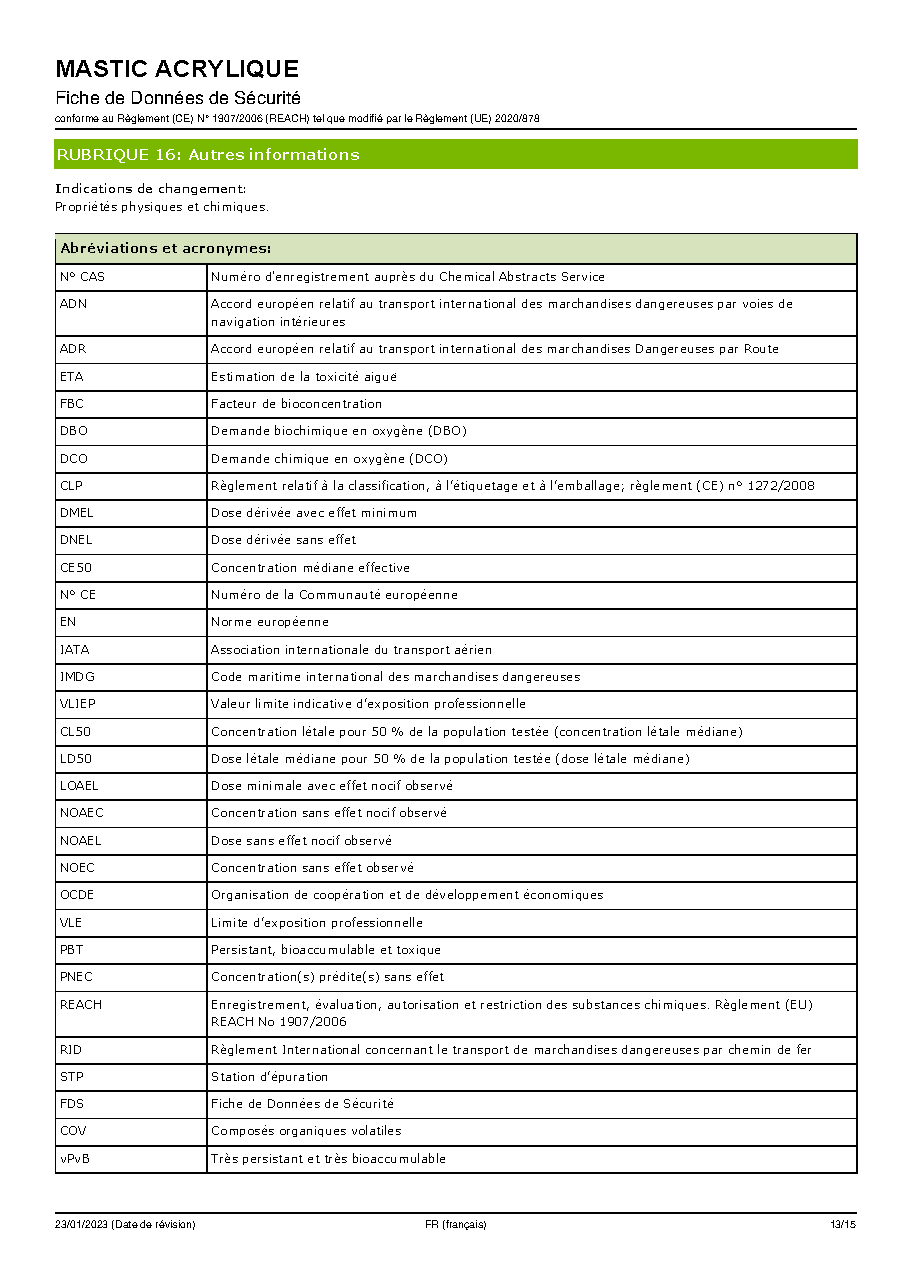 Fiche technique fournisseur