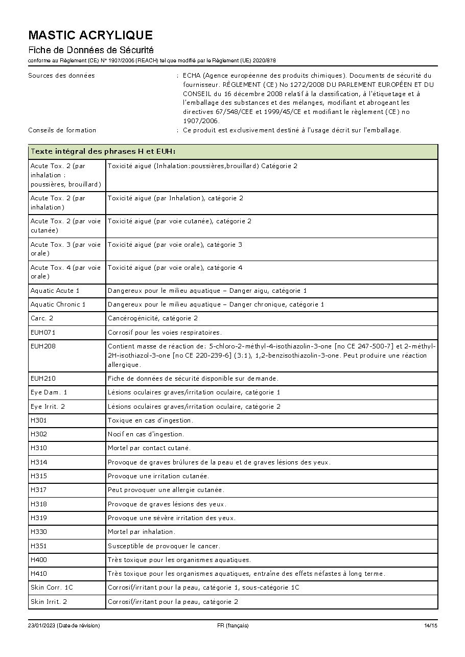 Fiche technique fournisseur