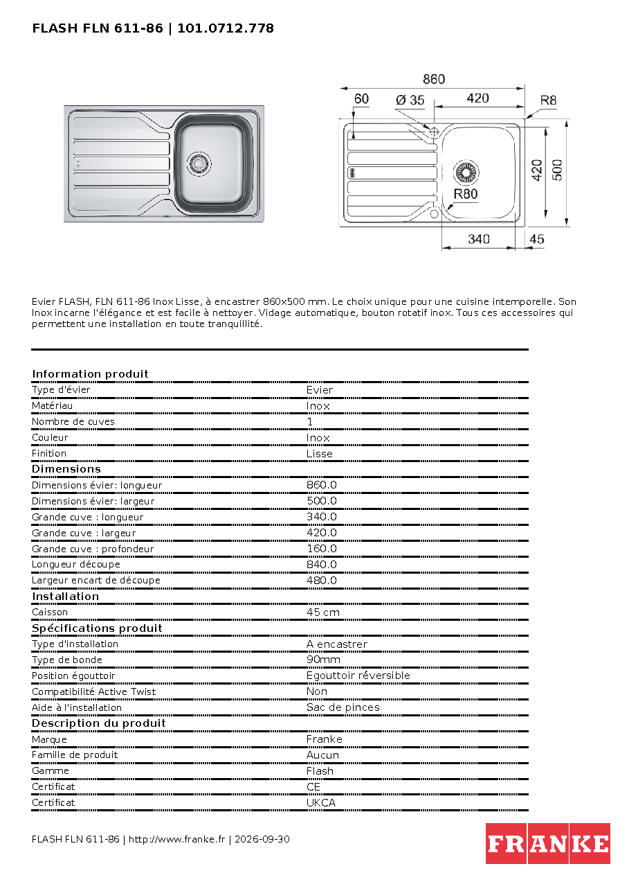 Fiche technique fournisseur