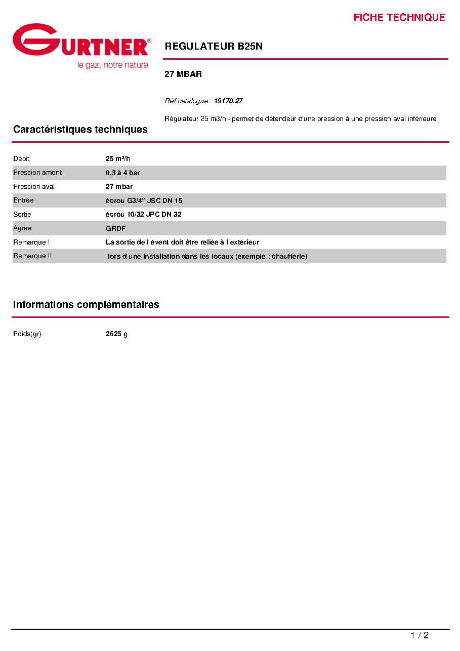 Fiche technique fournisseur