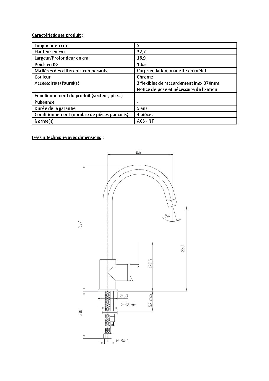 Fiche technique fournisseur