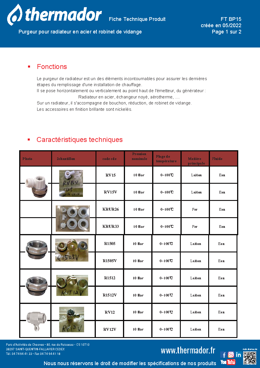 Fiche technique fournisseur