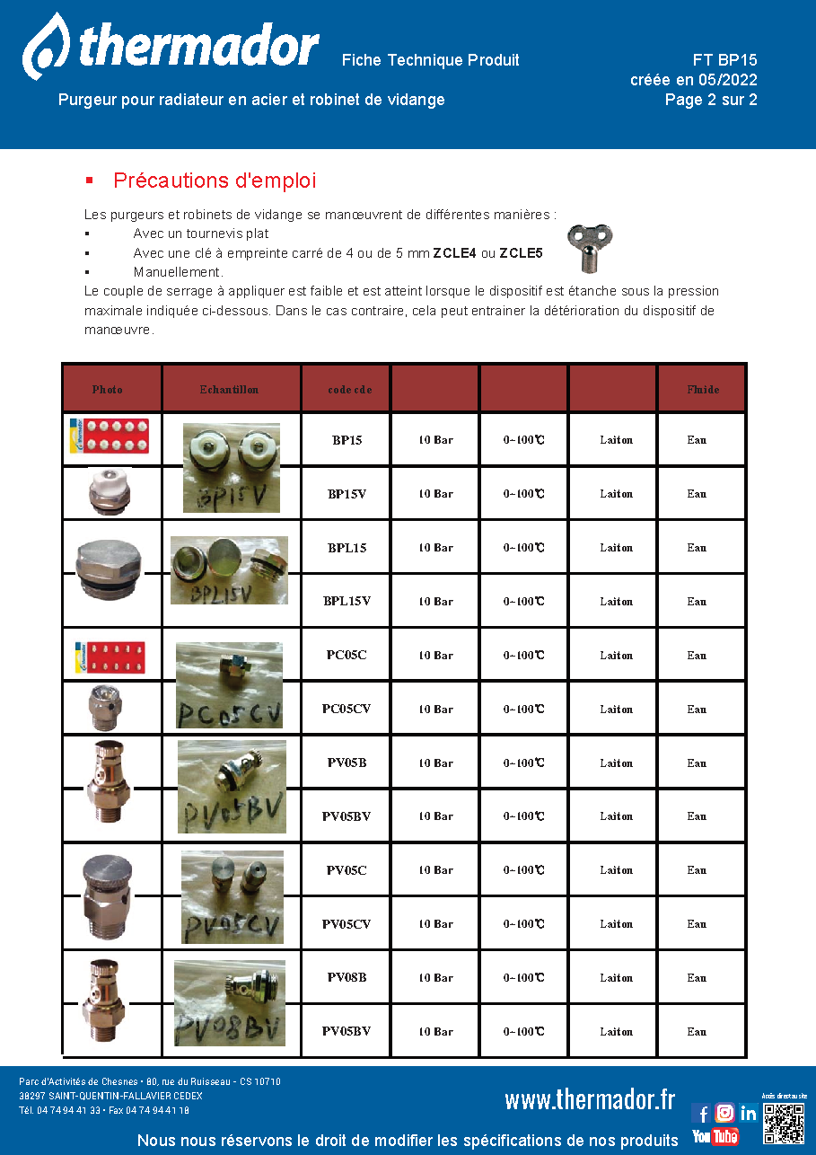 Fiche technique fournisseur