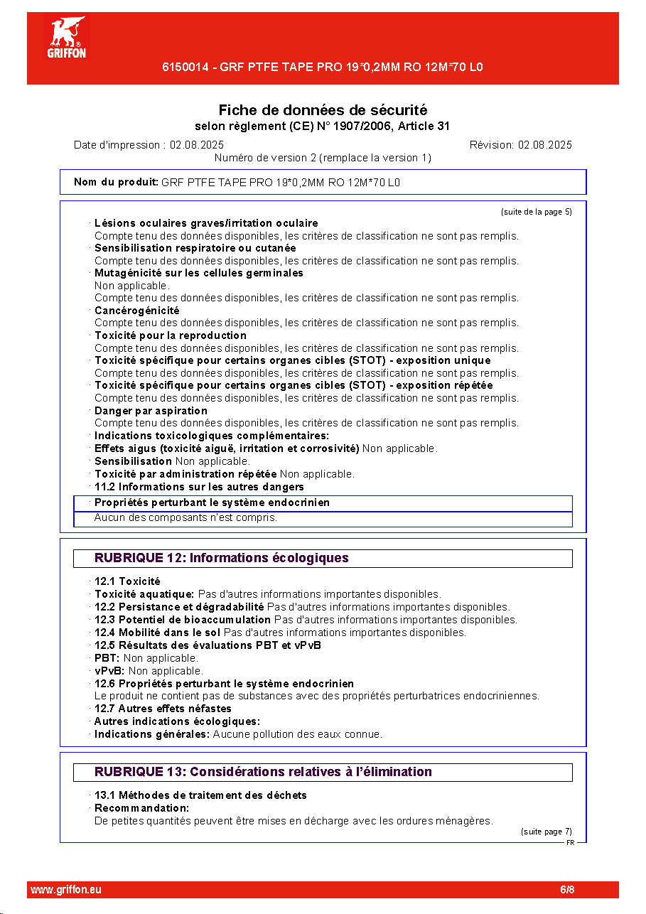Fiche technique fournisseur