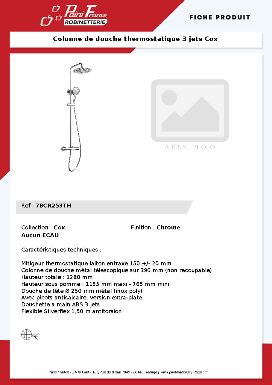 Fiche technique fournisseur