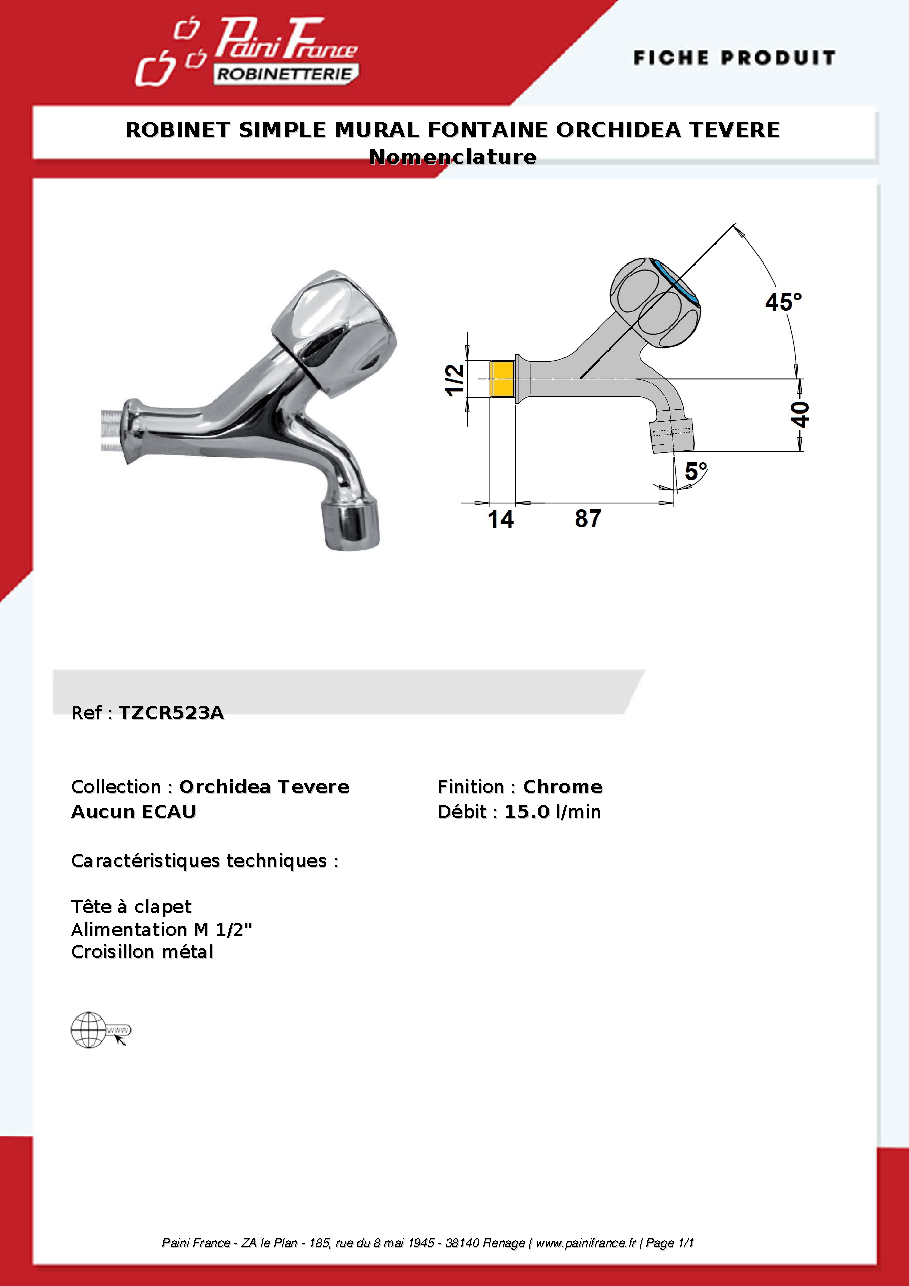 Fiche technique fournisseur