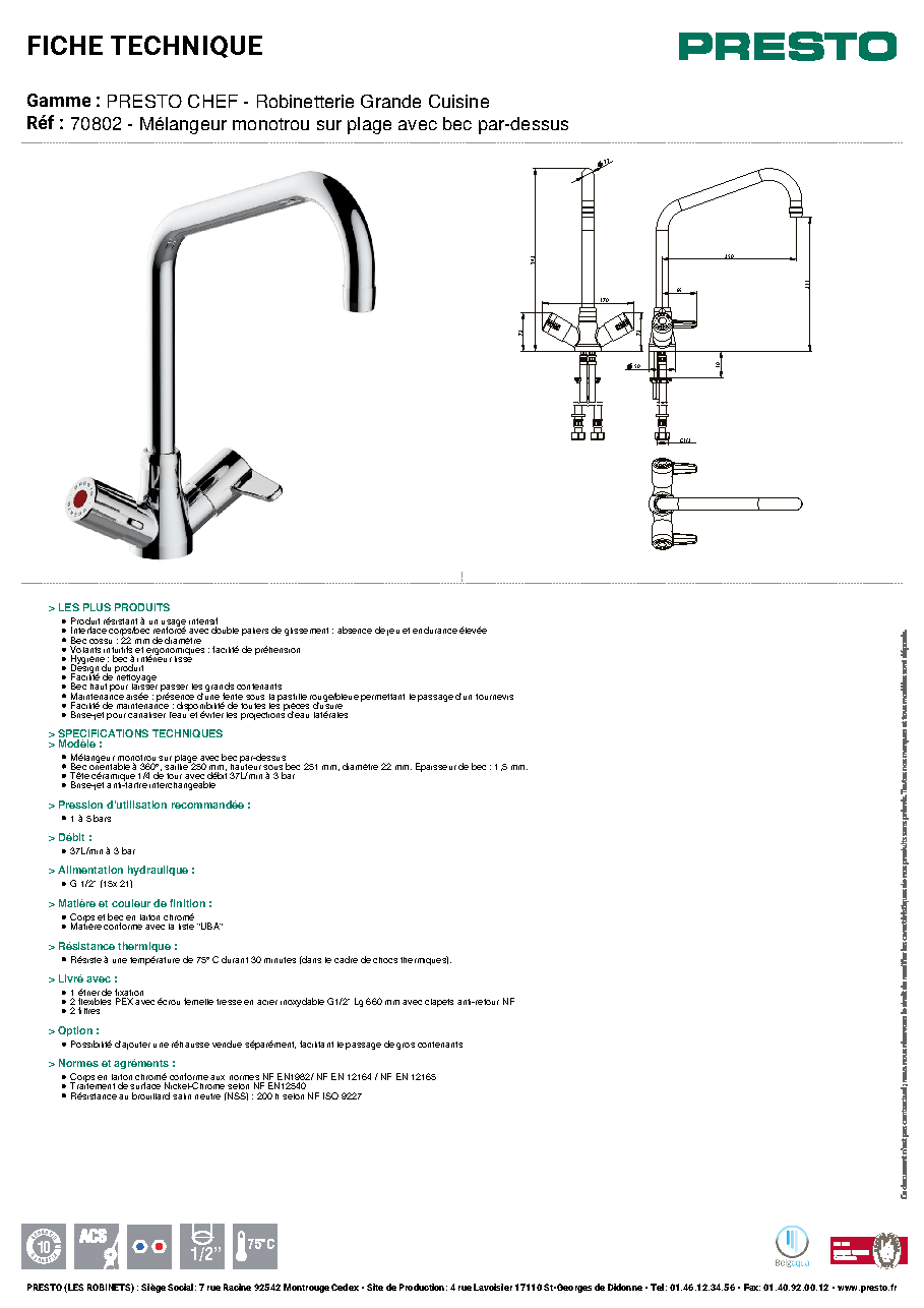 Fiche technique fournisseur
