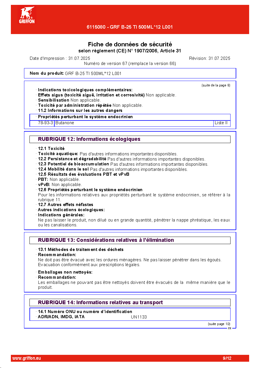 Fiche technique fournisseur