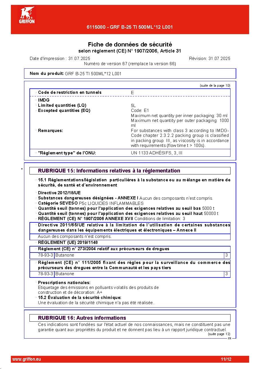 Fiche technique fournisseur