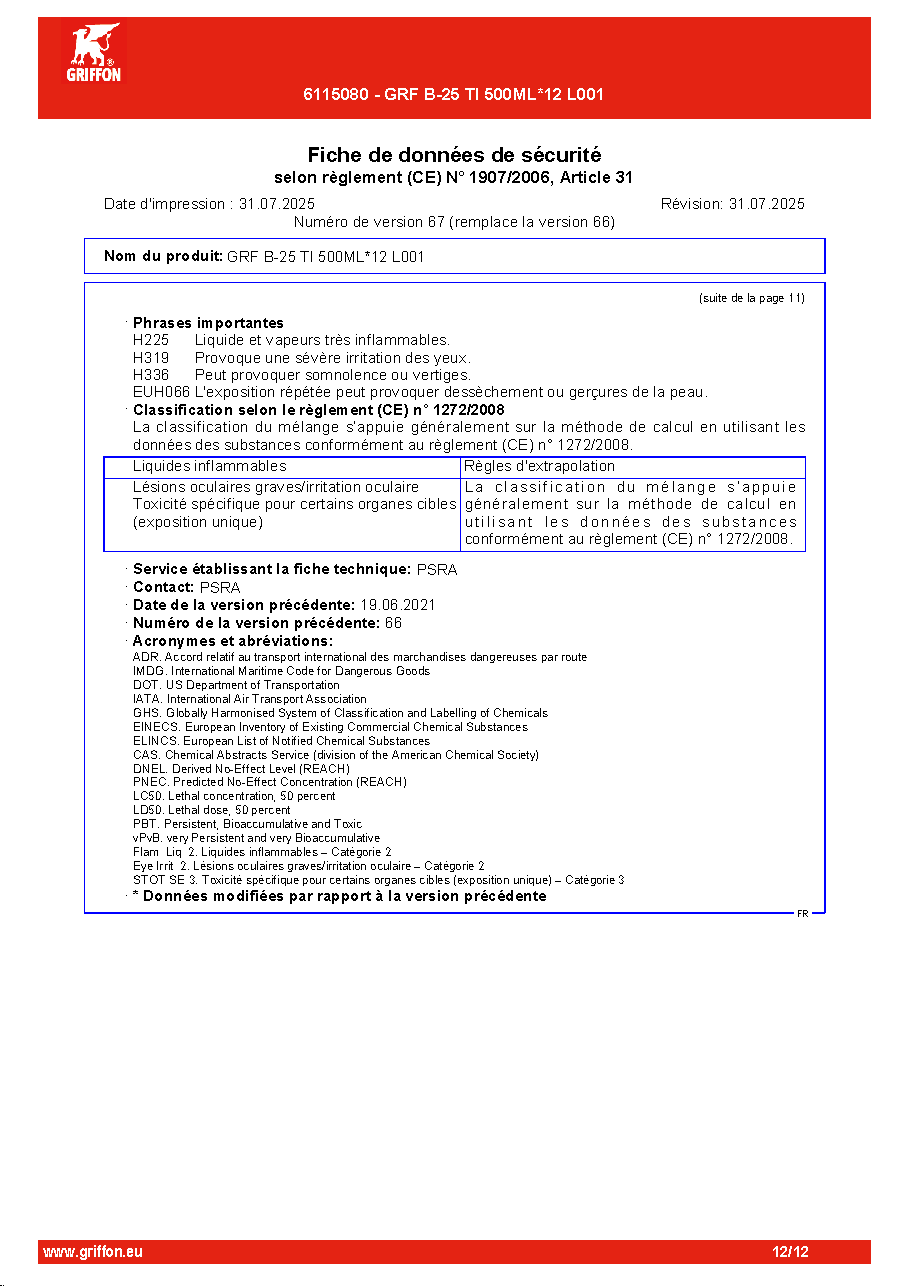 Fiche technique fournisseur