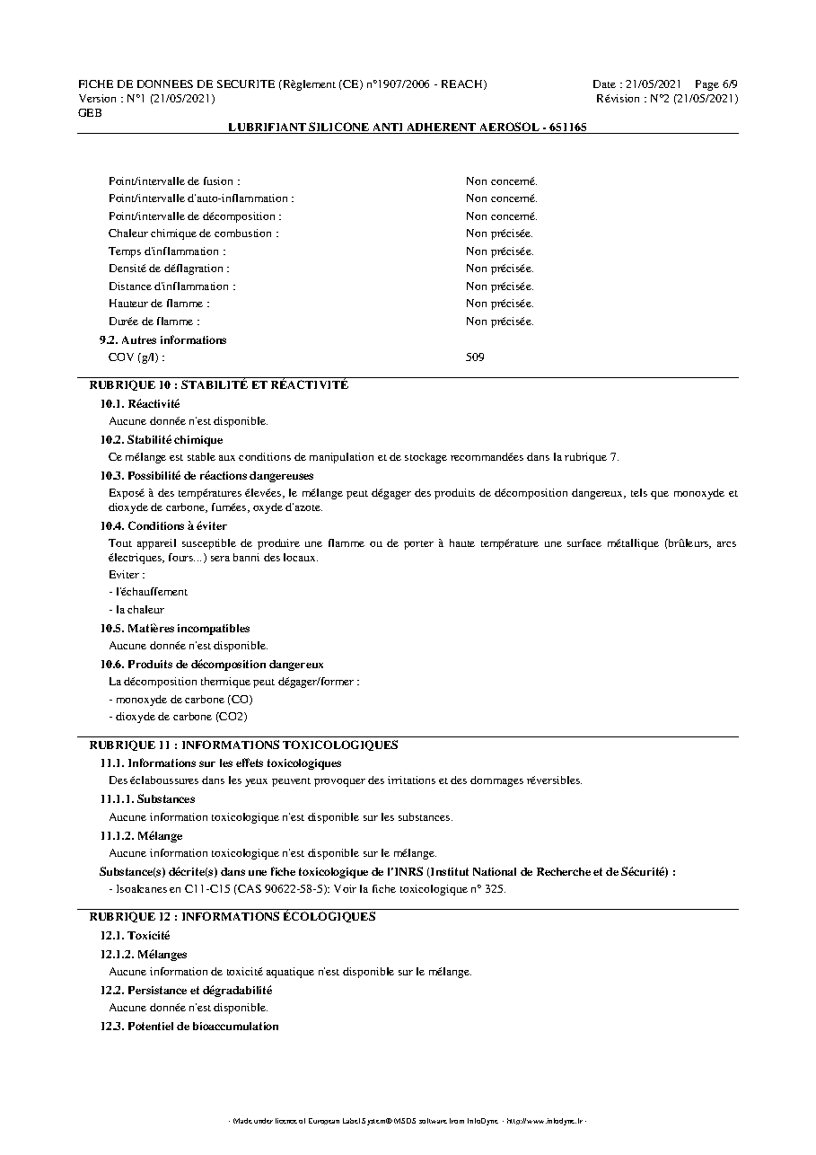 Fiche technique fournisseur