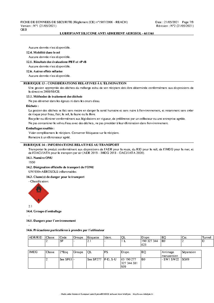 Fiche technique fournisseur