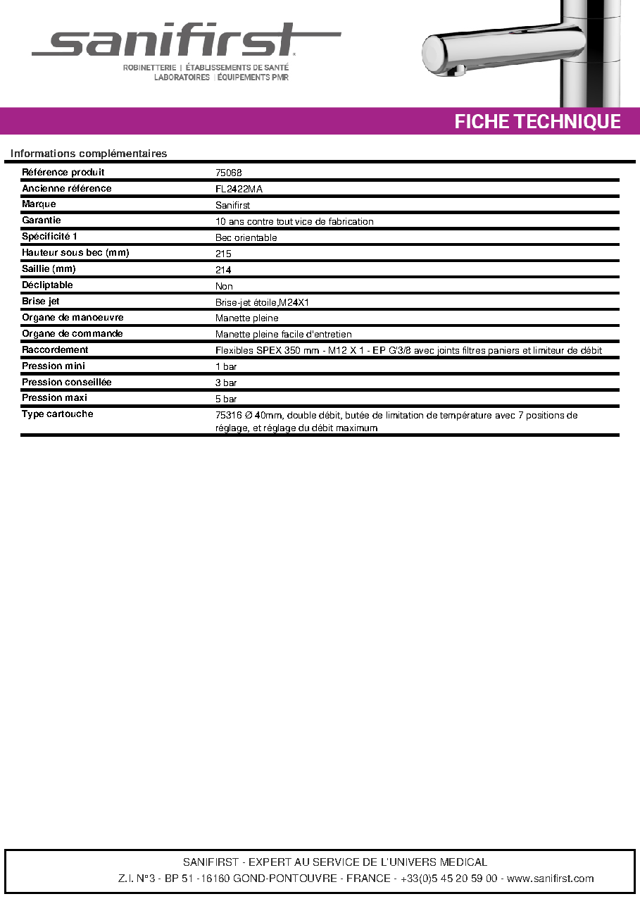 Fiche technique fournisseur